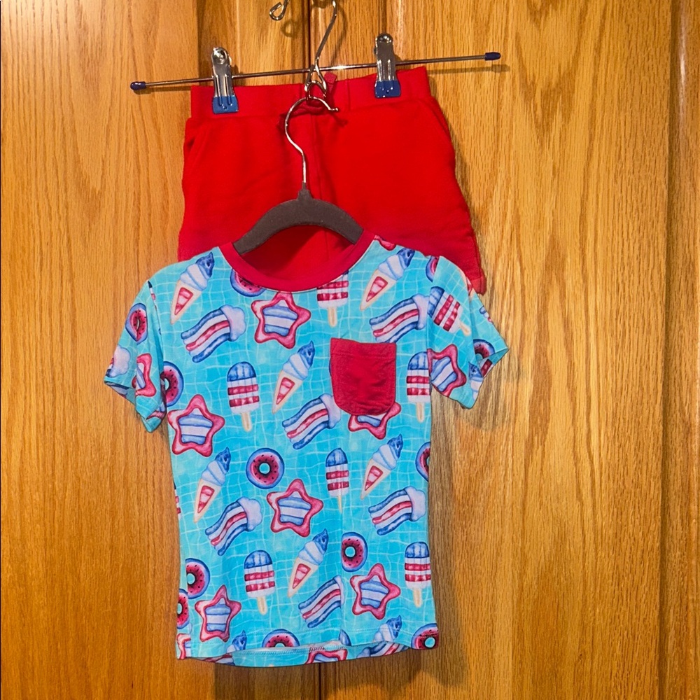 Bamboo Kids' Red and Blue Desserts T-Shirt and Shorts Set